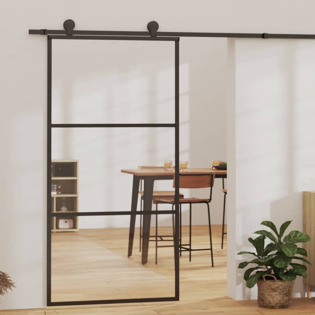 Skyvedør ESG-glass og aluminium 102x205 cm svart vidaXL