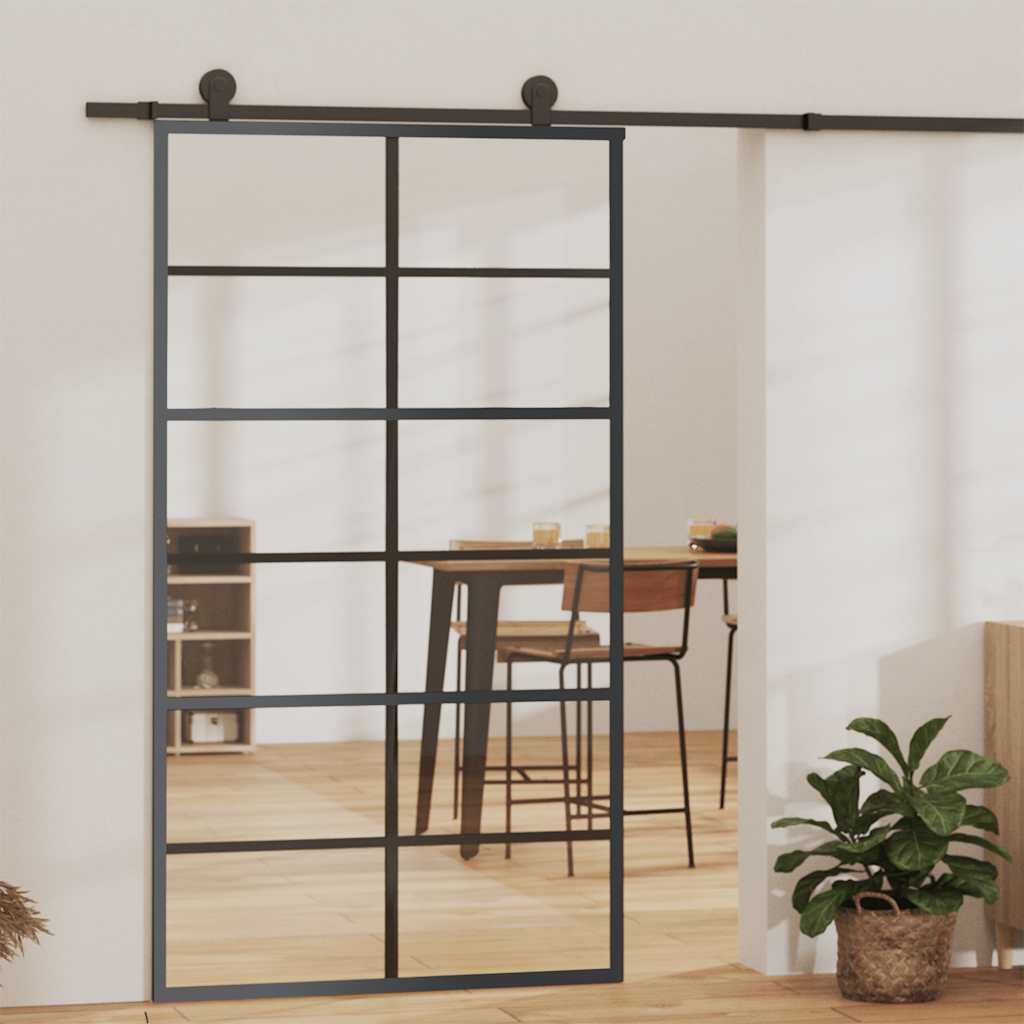 Skyvedør ESG-glass og aluminium 102x205 cm svart vidaXL
