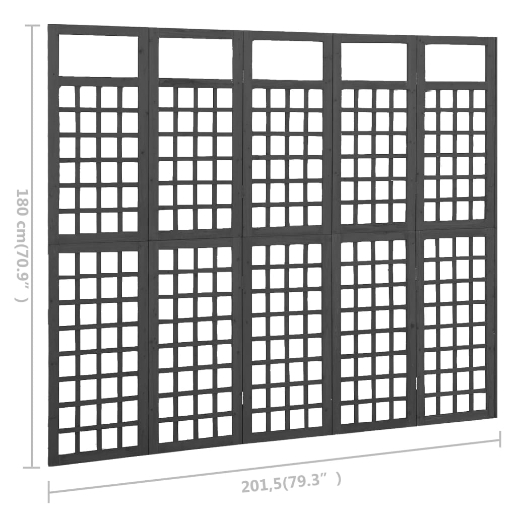 Romdeler/espalier 5 paneler heltre svart 201,5x180 cm