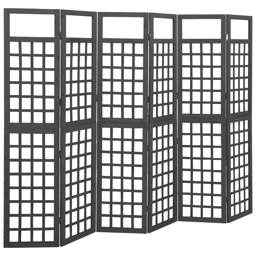 Romdeler/espalier 6 paneler heltre svart 242,5x180 cm vidaXL