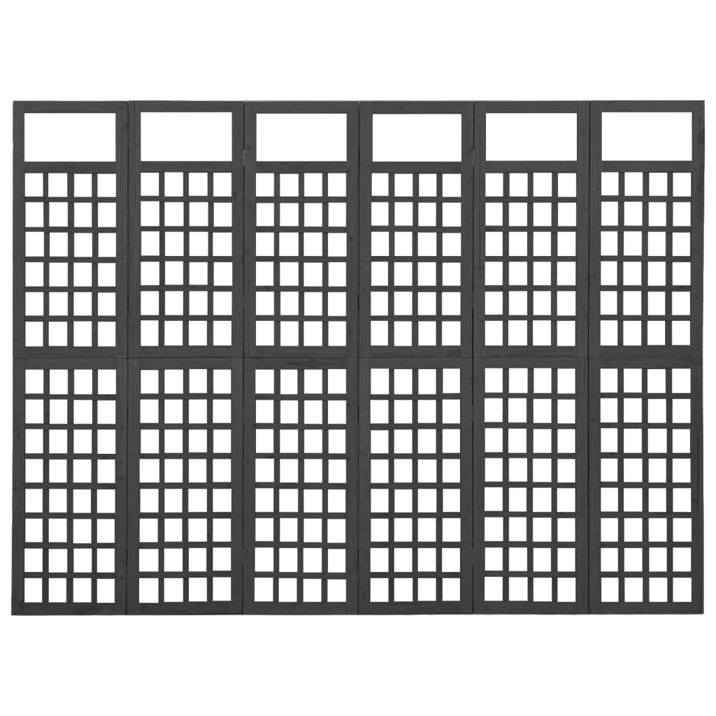 Romdeler/espalier 6 paneler heltre svart 242,5x180 cm vidaXL