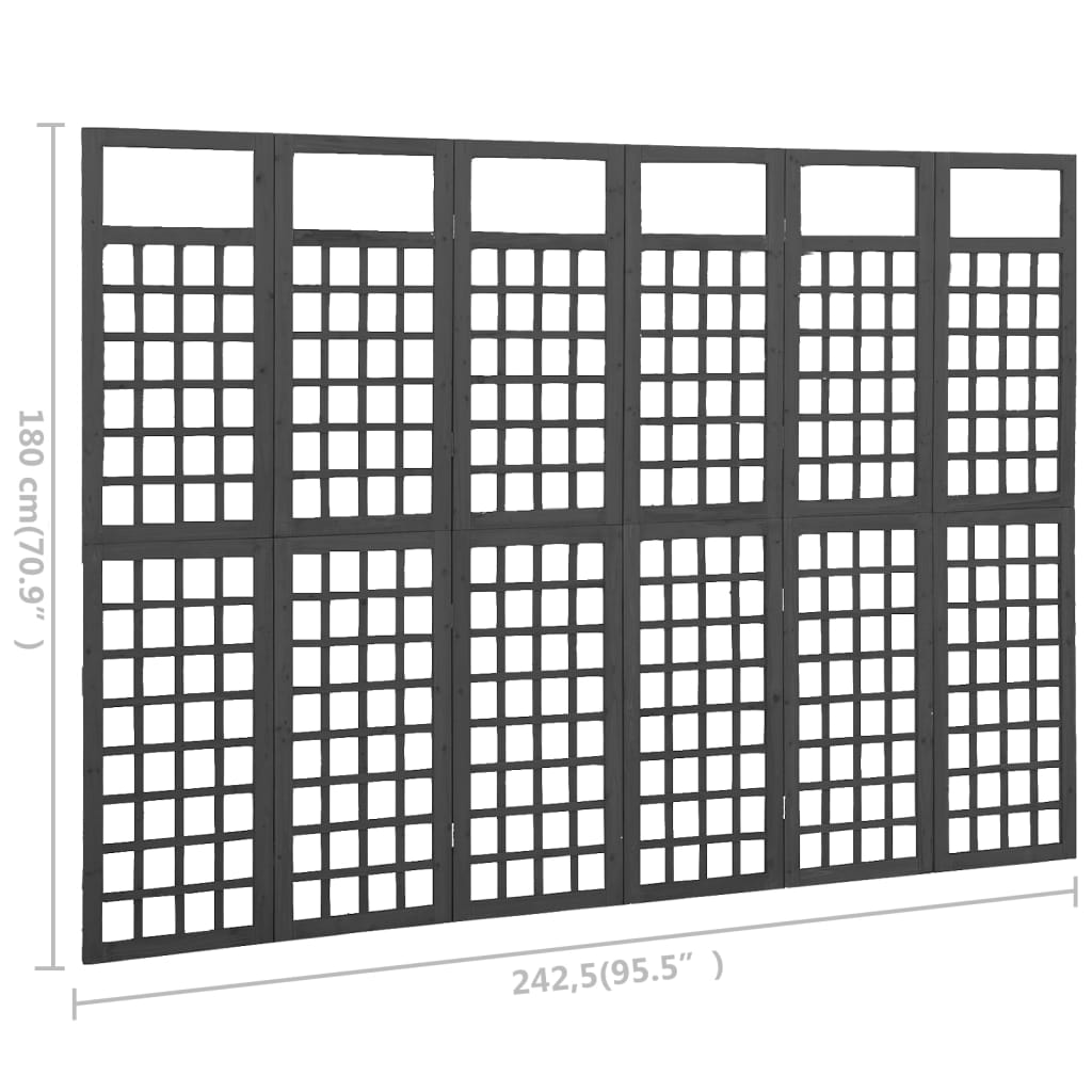 Romdeler/espalier 6 paneler heltre svart 242,5x180 cm vidaXL
