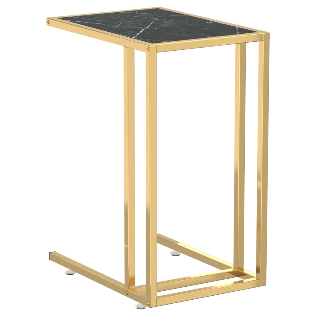 Sidebord for PC svart marmor 50x35x65 cm herdet glass