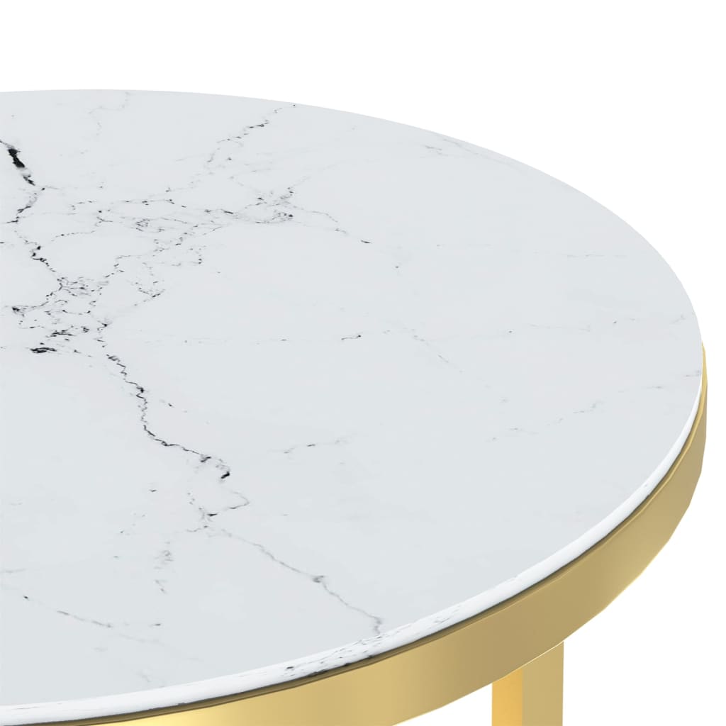 Sidebord gull og hvit marmor 45 cm herdet glass