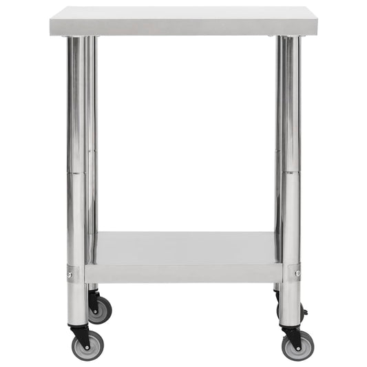 Arbeidsbord for kjøkken med hjul 80x30x85 cm rustfritt stål