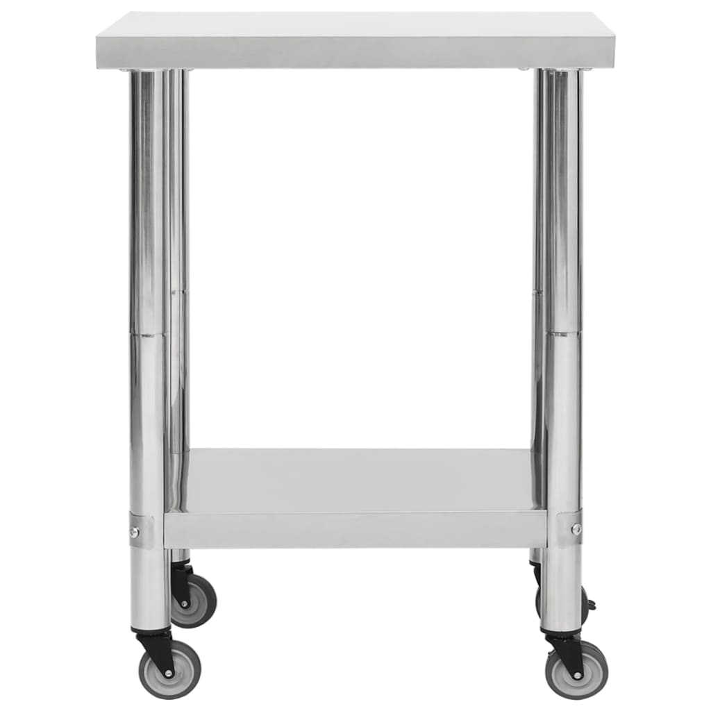 Arbeidsbord for kjøkken med hjul 80x45x85 cm rustfritt stål