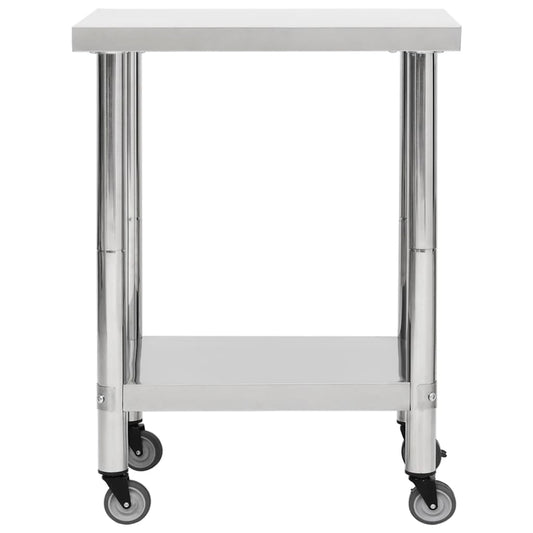 Arbeidsbord for kjøkken med hjul 80x45x85 cm rustfritt stål
