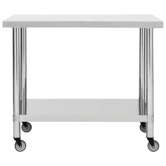 Arbeidsbord for kjøkken med hjul 80x60x85 cm rustfritt stål