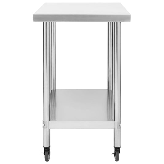 Arbeidsbord for kjøkken med hjul 100x45x85 cm rustfritt stål