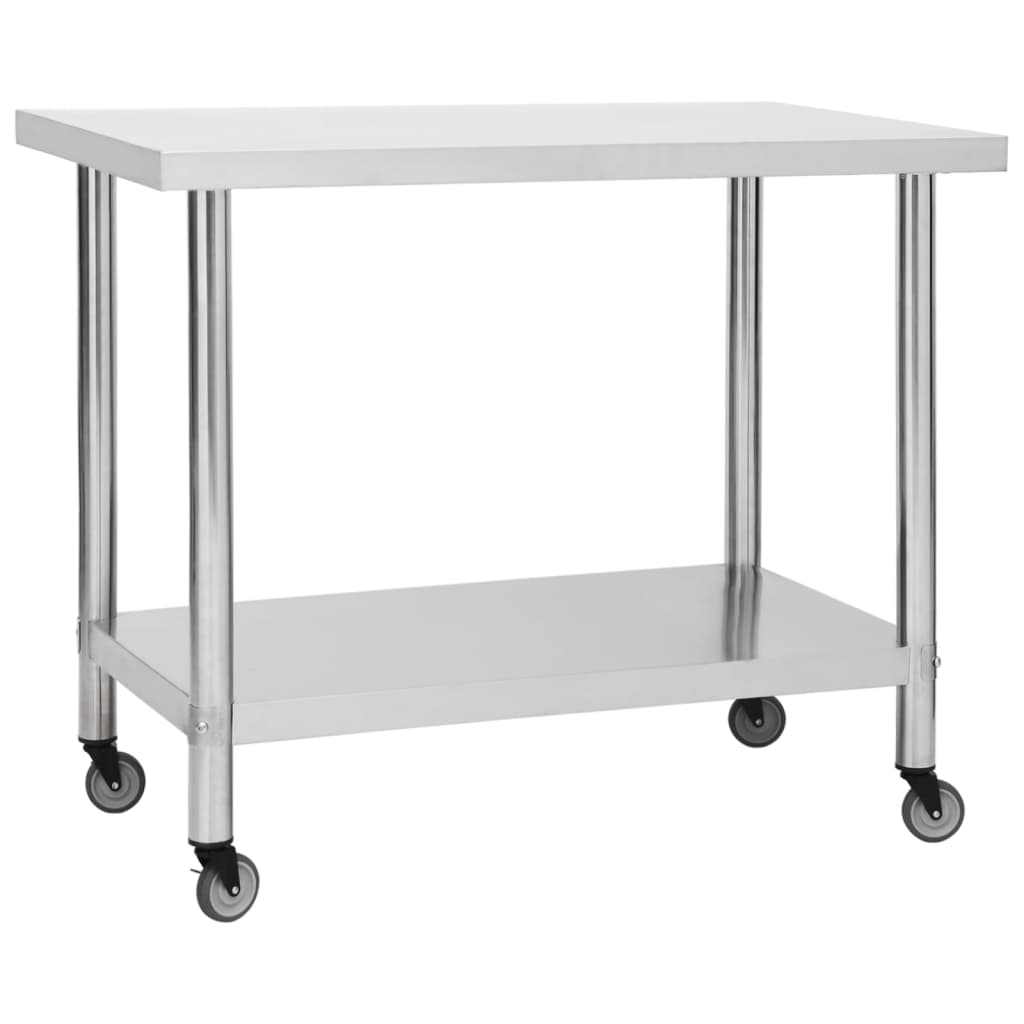 Arbeidsbord for kjøkken med hjul 100x60x85 cm rustfritt stål