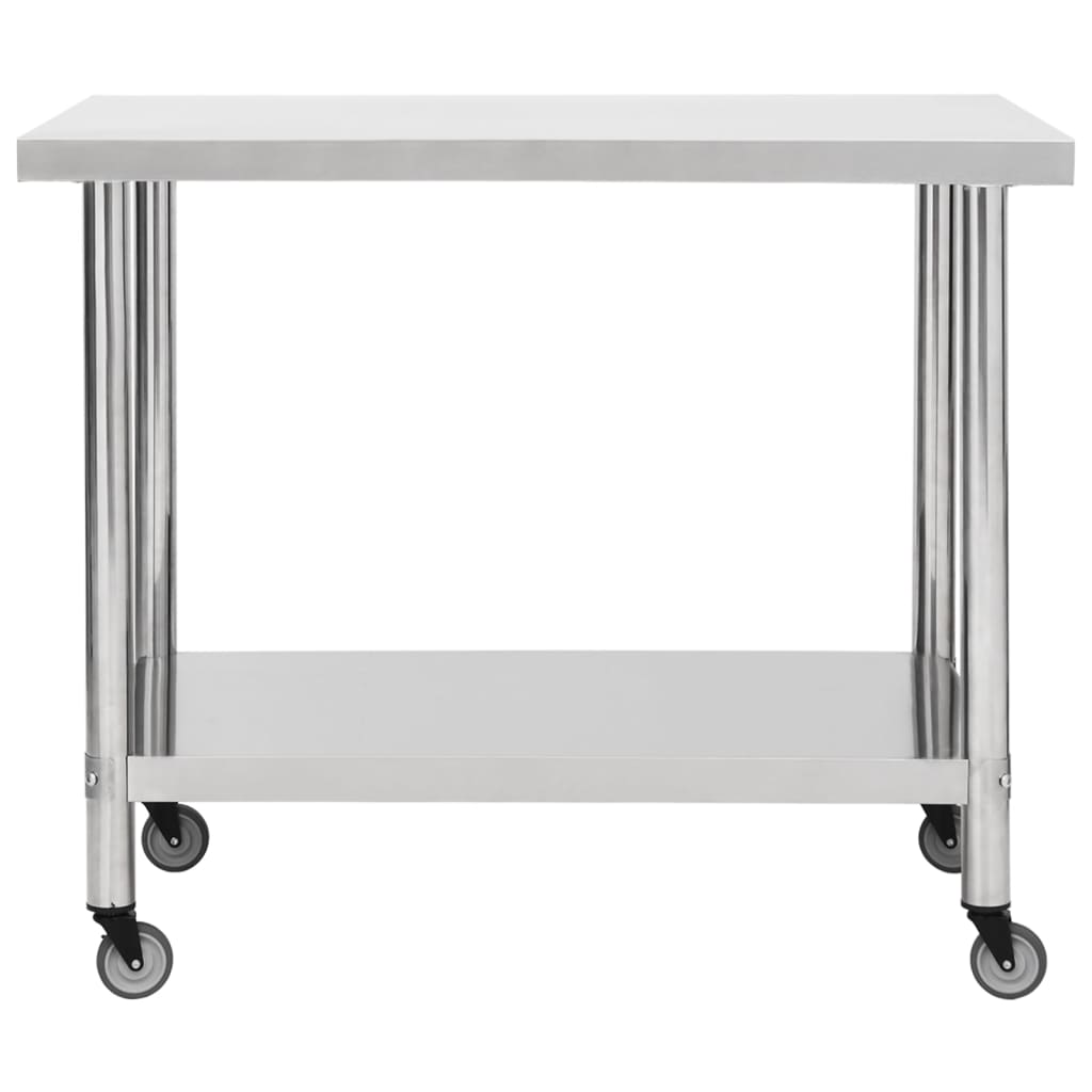 Arbeidsbord for kjøkken med hjul 100x60x85 cm rustfritt stål
