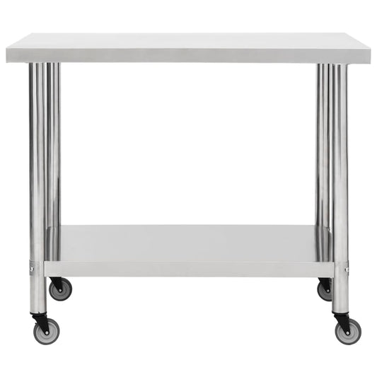 Arbeidsbord for kjøkken med hjul 100x60x85 cm rustfritt stål