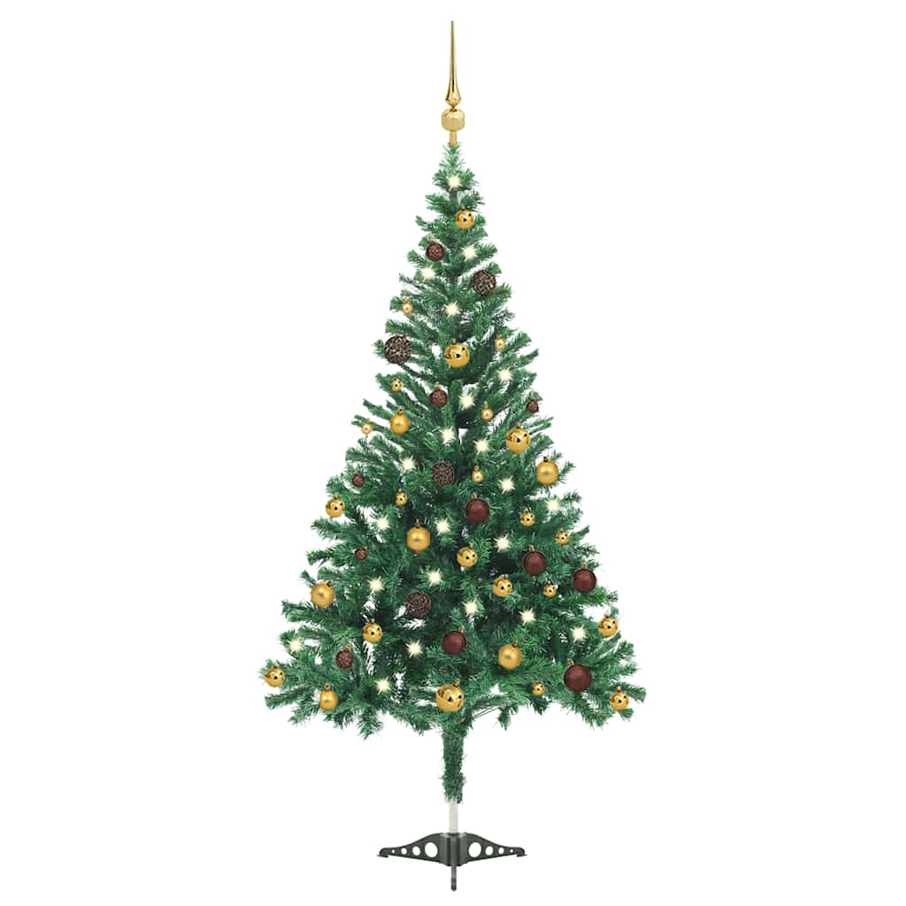 Forhåndsbelyst kunstig juletre med kulesett 210 cm 910 grener