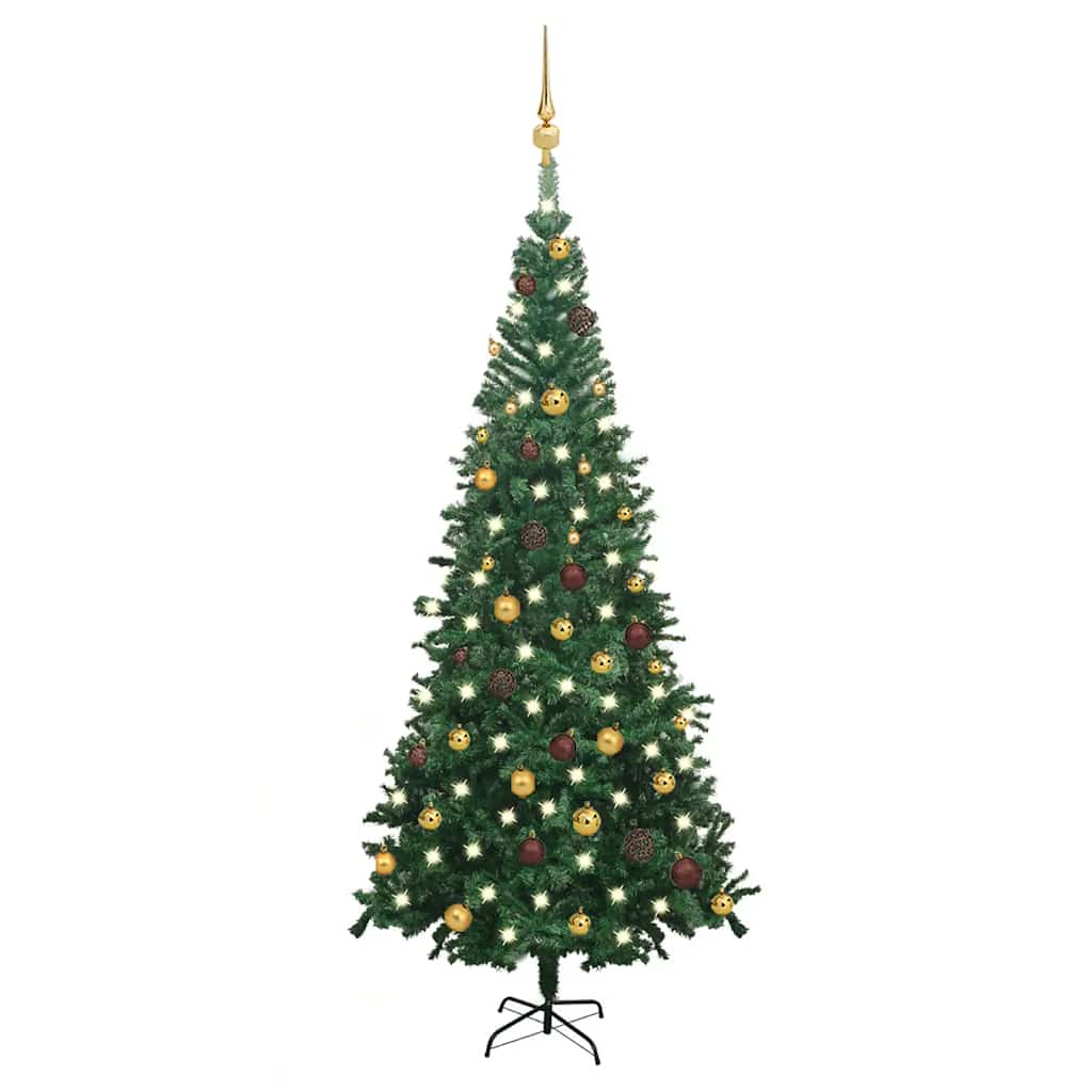 Forhåndsbelyst kunstig juletre med kulesett L 240 cm grønn