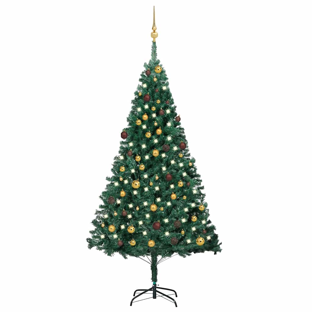Forhåndsbelyst kunstig juletre med kulesett grønn 210 cm PVC