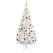 Forhåndsbelyst kunstig juletre med kulesett hvit 180 cm PVC