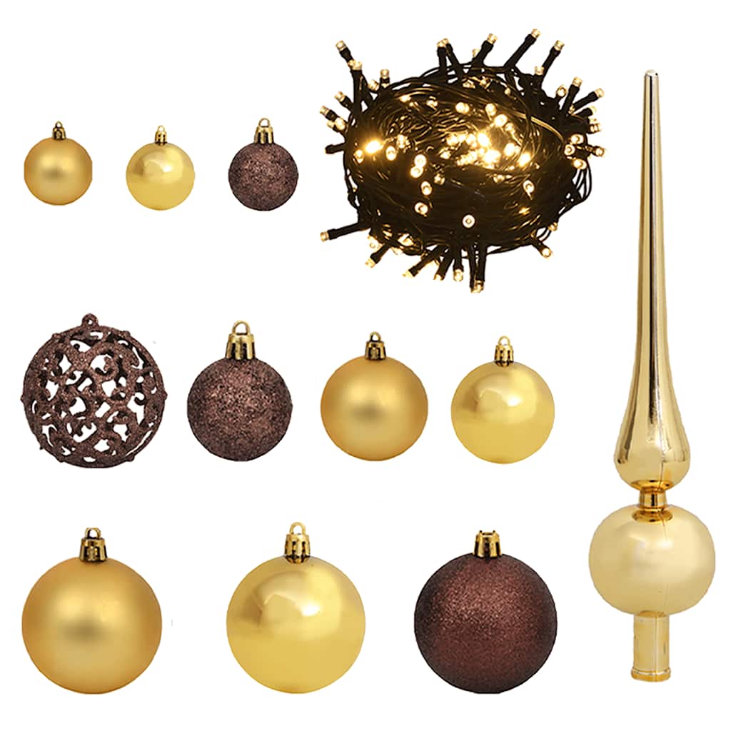Forhåndsbelyst kunstig juletre med kulesett hvit 180 cm PVC