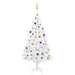 Forhåndsbelyst kunstig juletre med kulesett hvit 210 cm PVC