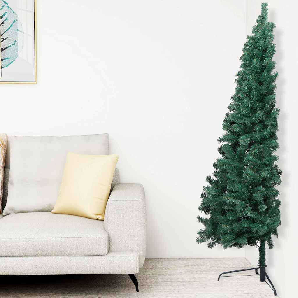 Forhåndsbelyst kunstig halvt juletre med kulesett grønn 150 cm