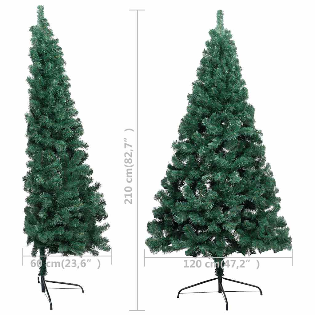 Forhåndsbelyst kunstig halvt juletre med kulesett grønn 210 cm