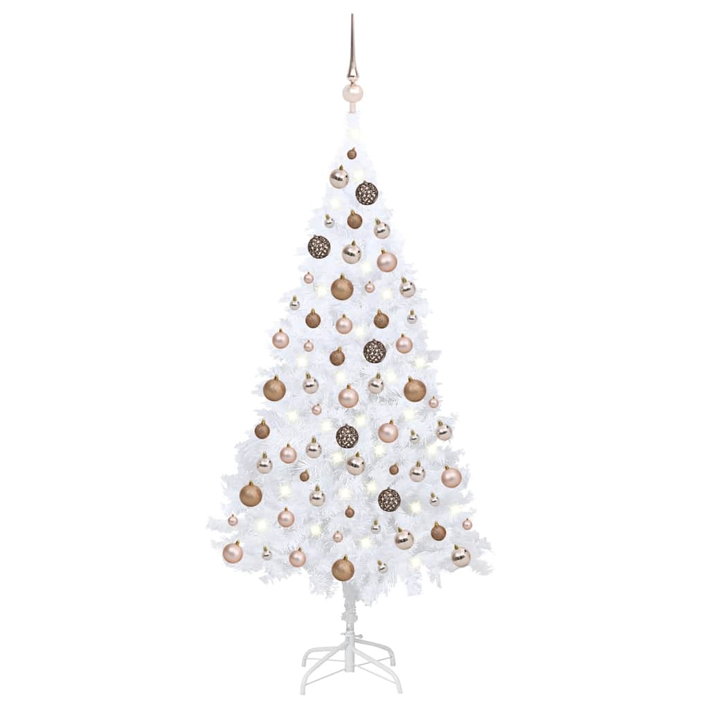 Forhåndsbelyst kunstig juletre med kulesett hvit 150 cm PVC
