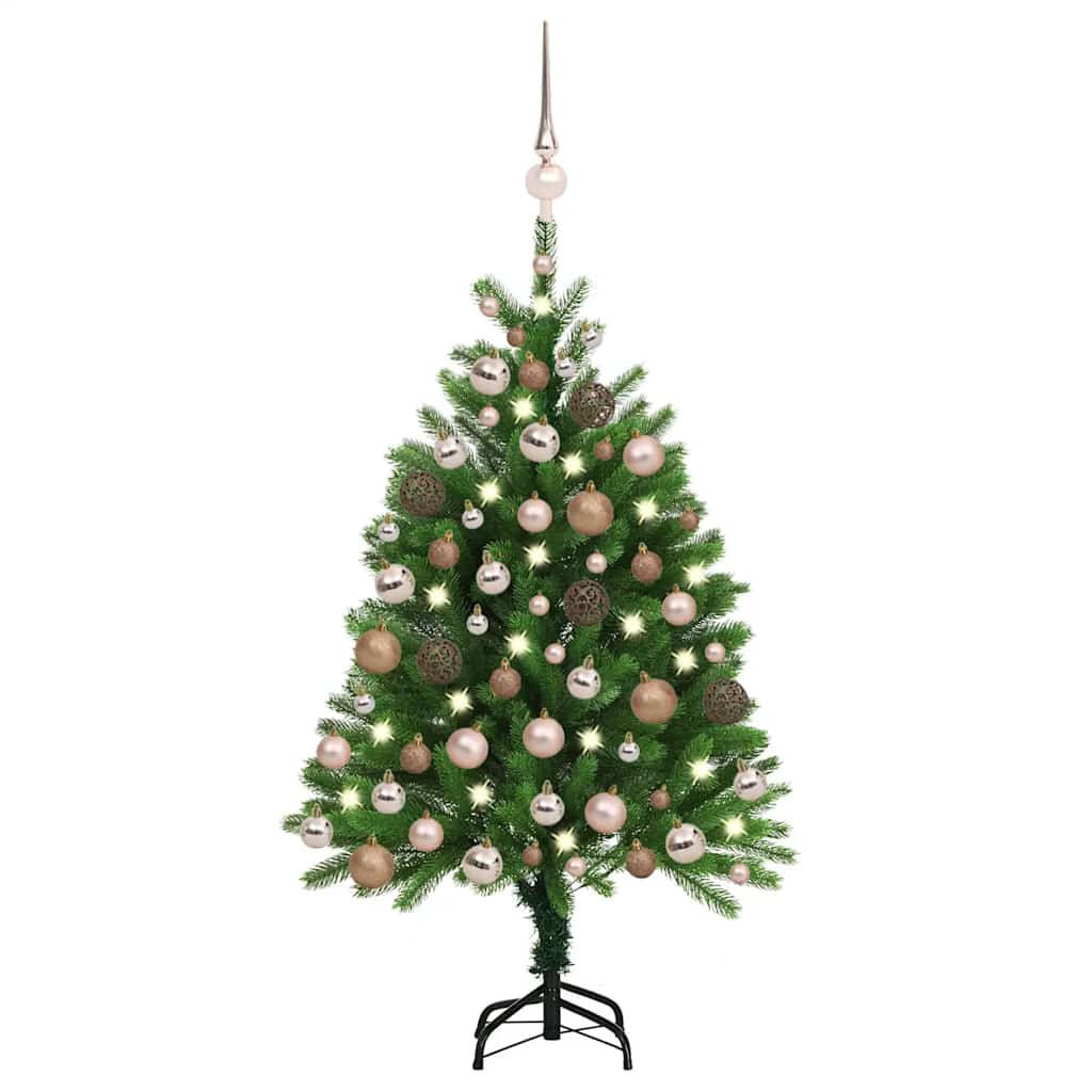 Forhåndsbelyst kunstig juletre med kulesett 120 cm grønn