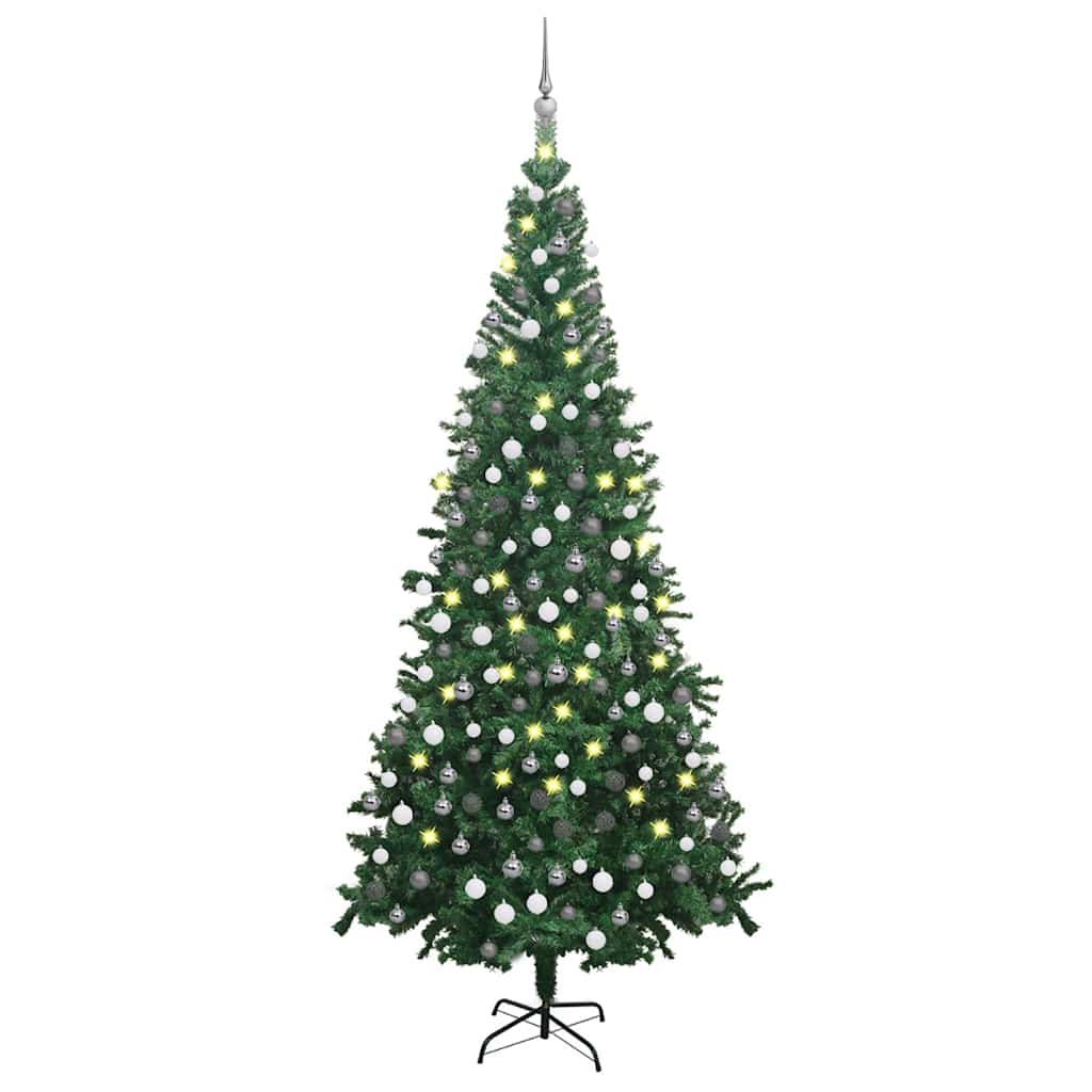 Forhåndsbelyst kunstig juletre med kulesett L 240 cm grønn