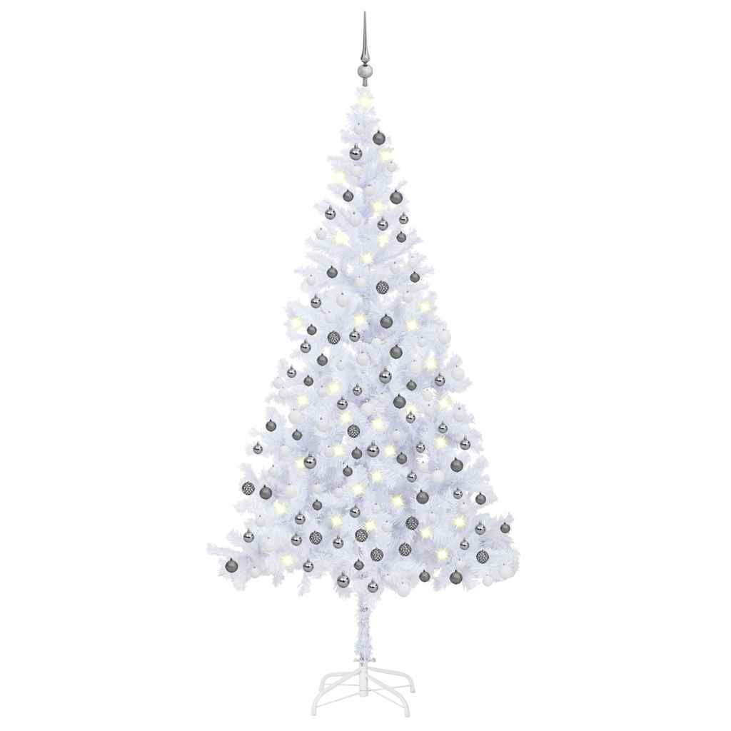 Forhåndsbelyst kunstig juletre med kulesett L 240 cm hvit