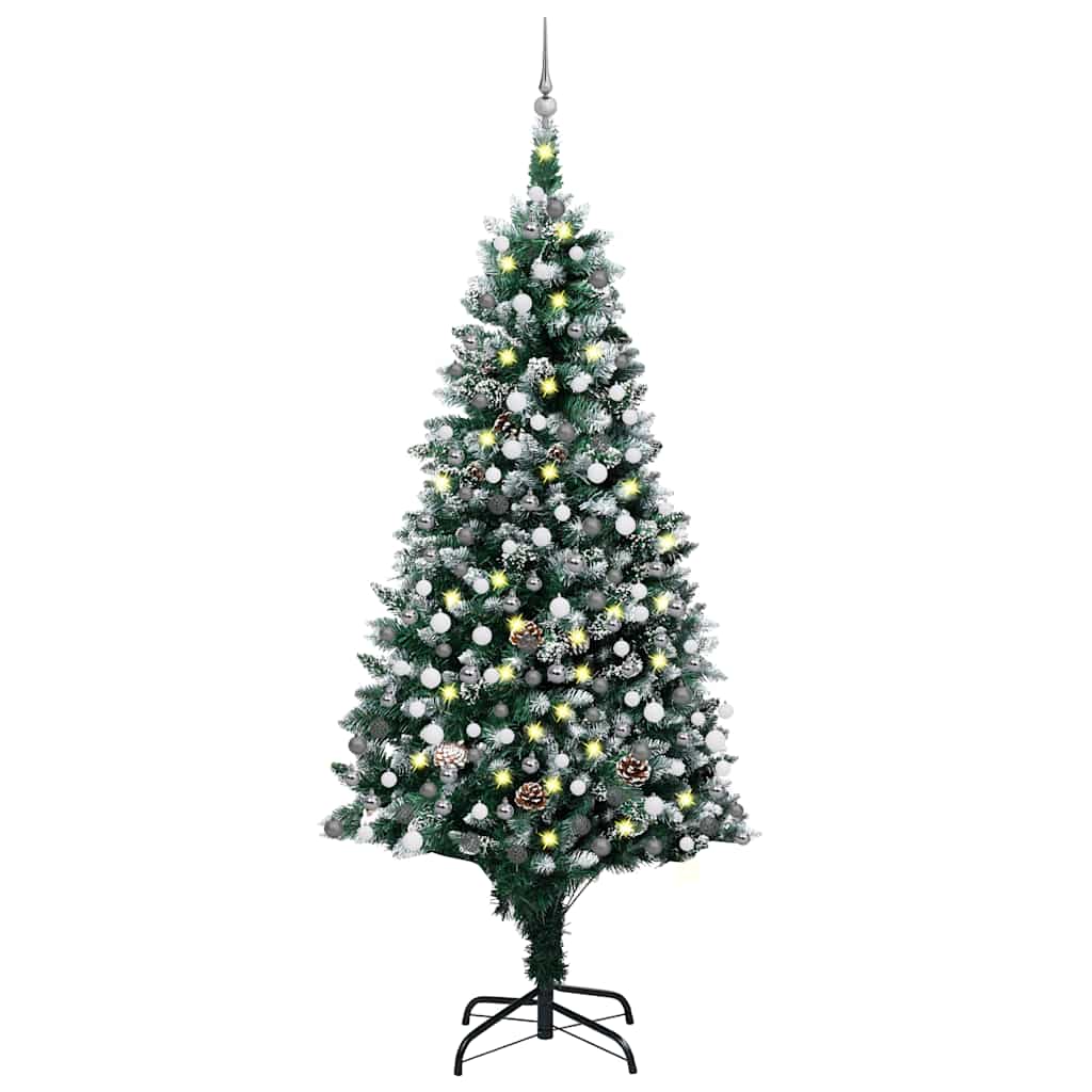 Kunstig juletre med LED og kulesett og kongler 210 cm
