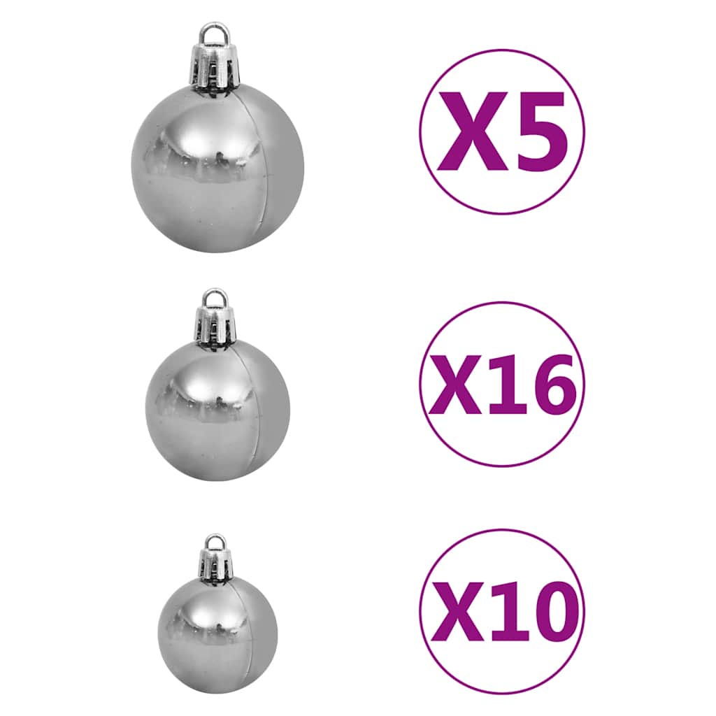 Kunstig juletre med LED og kulesett og kongler 210 cm