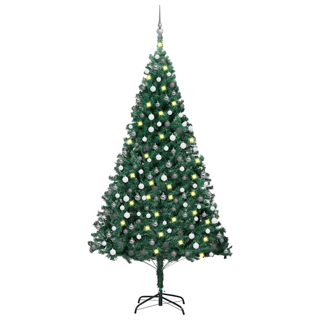 Forhåndsbelyst kunstig juletre med kulesett grønn 210 cm PVC