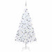 Forhåndsbelyst kunstig juletre med kulesett hvit 210 cm PVC