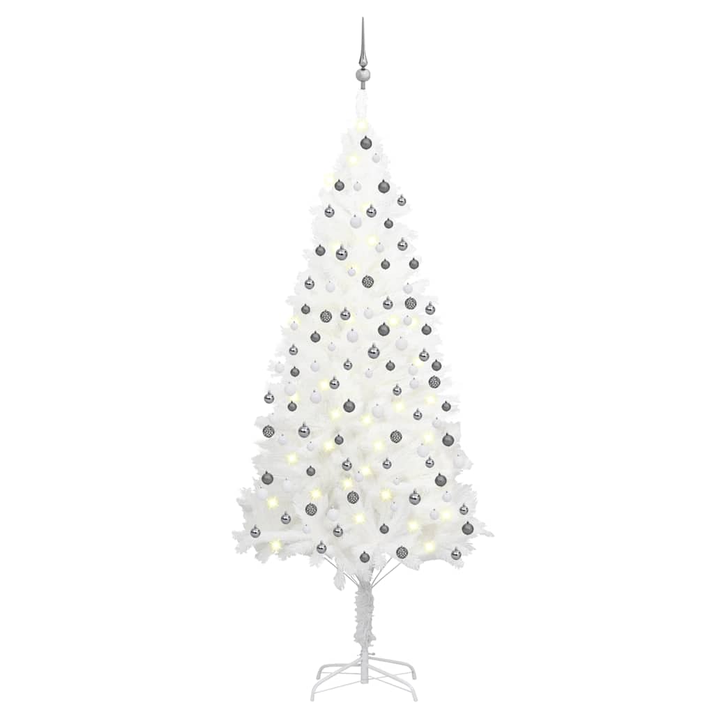 Forhåndsbelyst kunstig juletre med kulesett hvit 210 cm