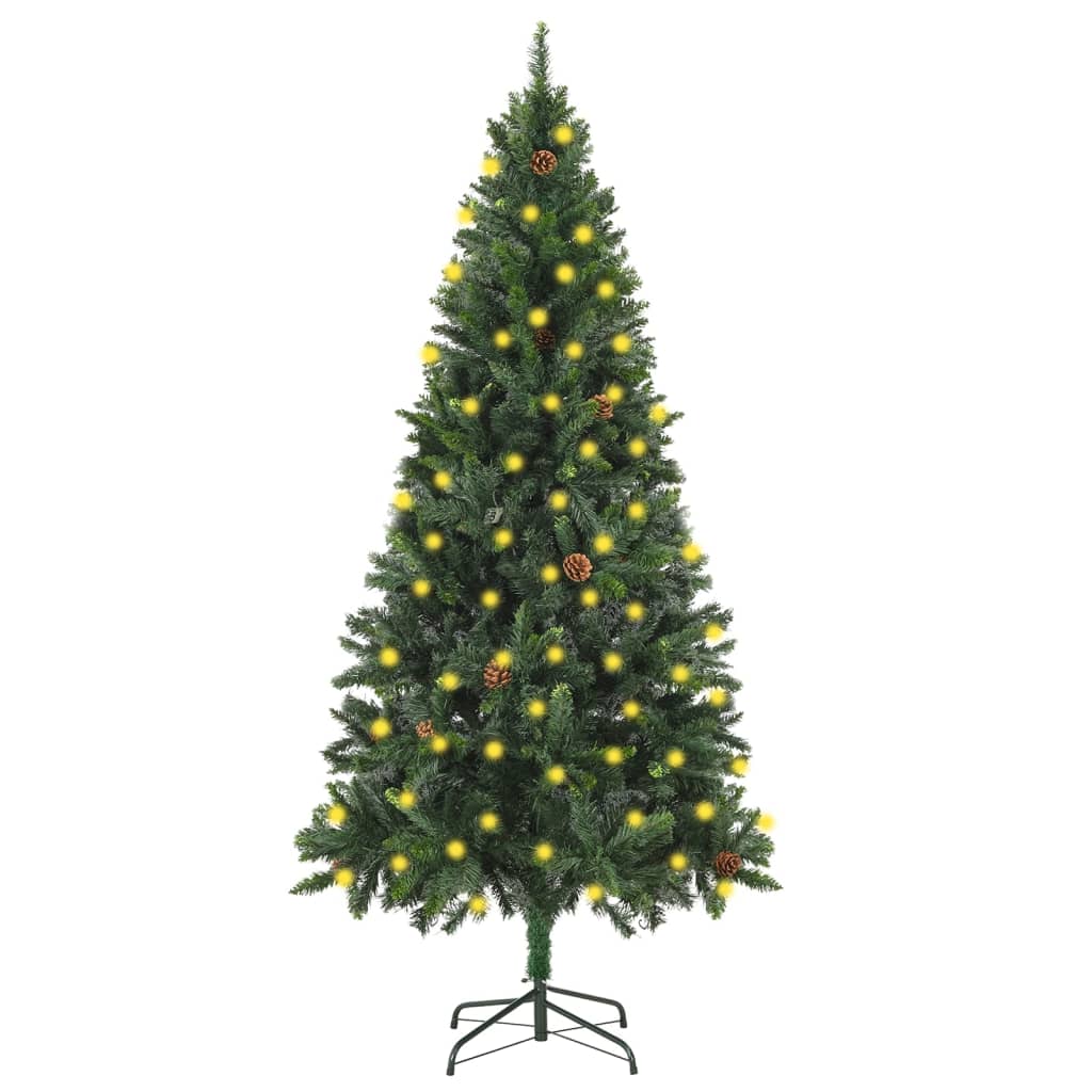 Forhåndsbelyst kunstig juletre med kongler grønn 180 cm