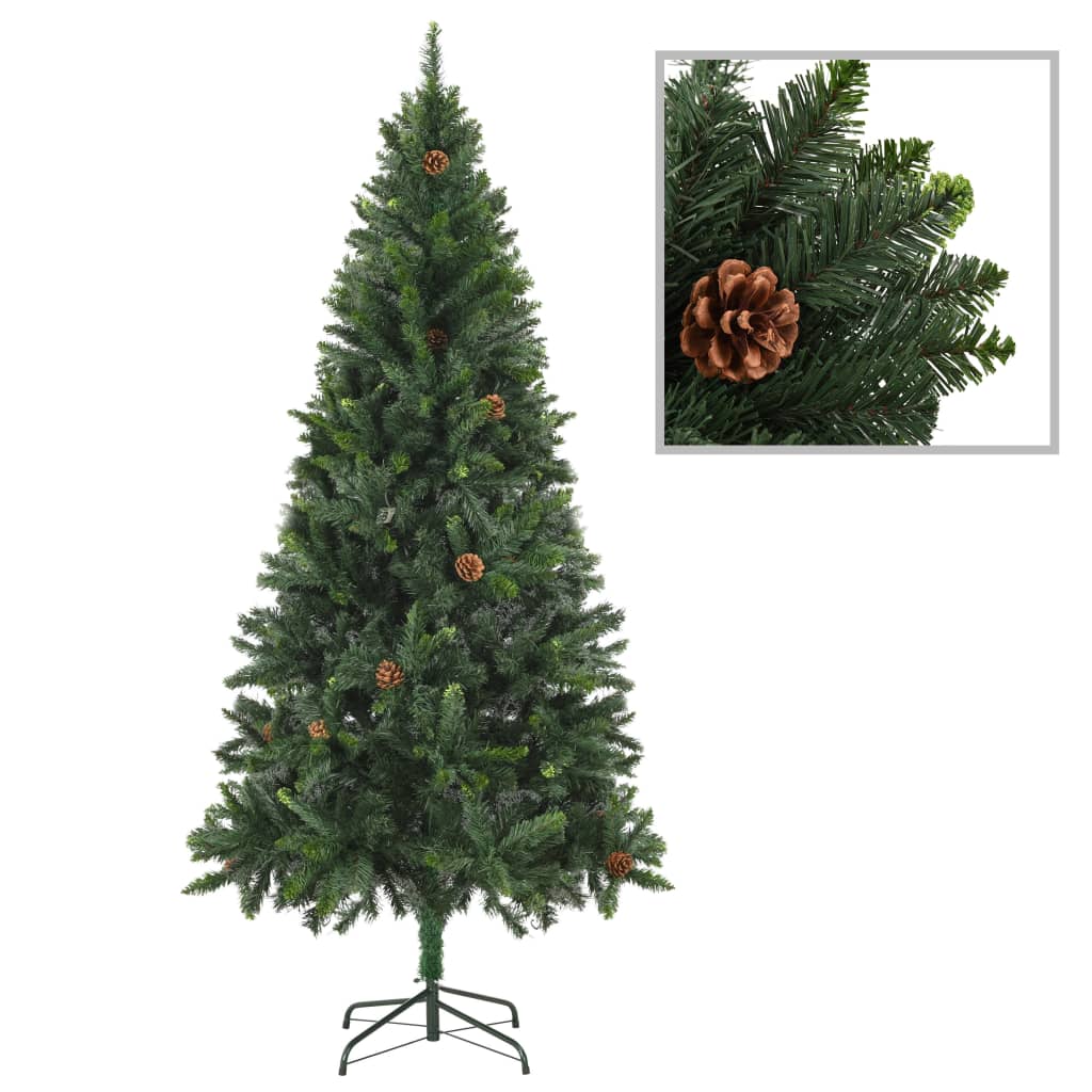 Forhåndsbelyst kunstig juletre med kongler grønn 180 cm