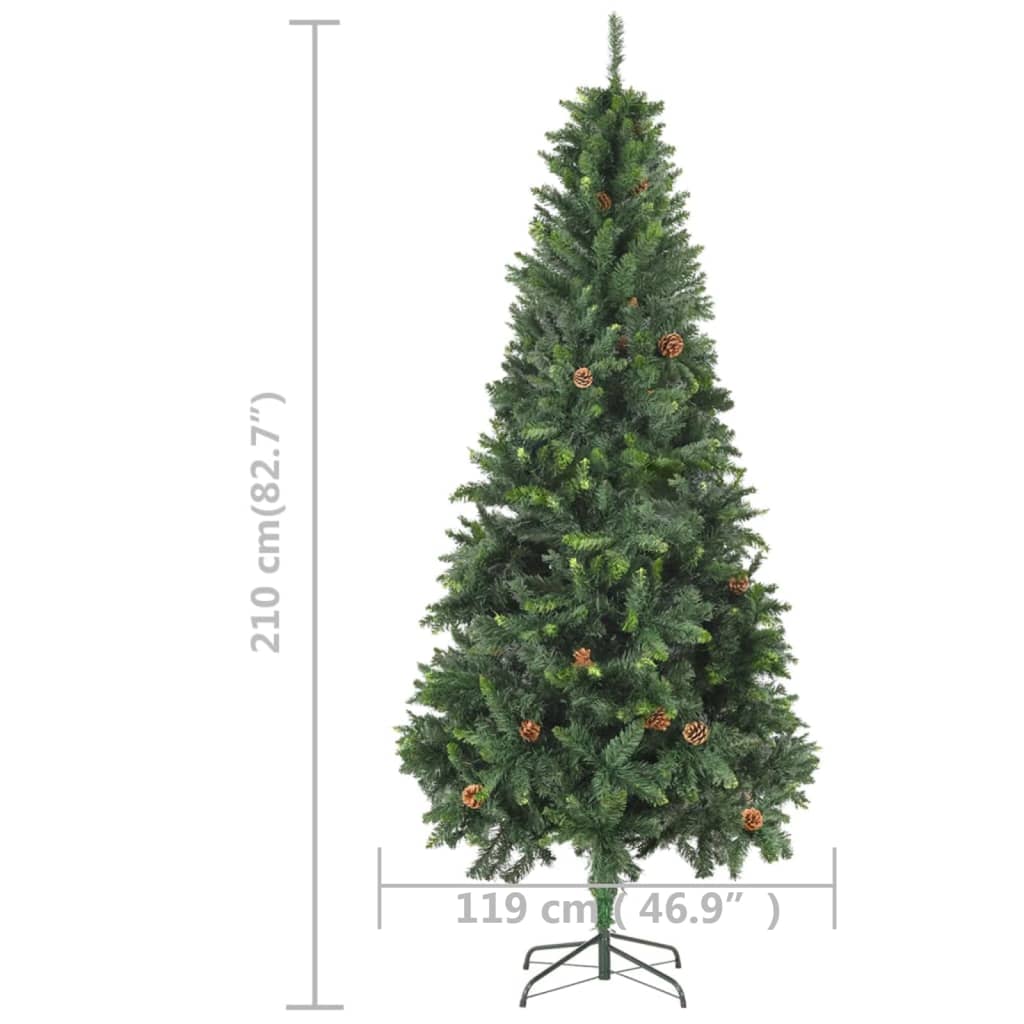 Forhåndsbelyst kunstig juletre med kongler grønn 210 cm