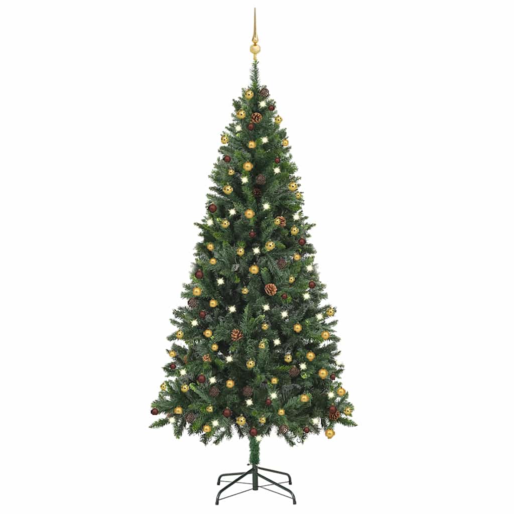 Forhåndsbelyst kunstig juletre med kulesett grønn 210 cm
