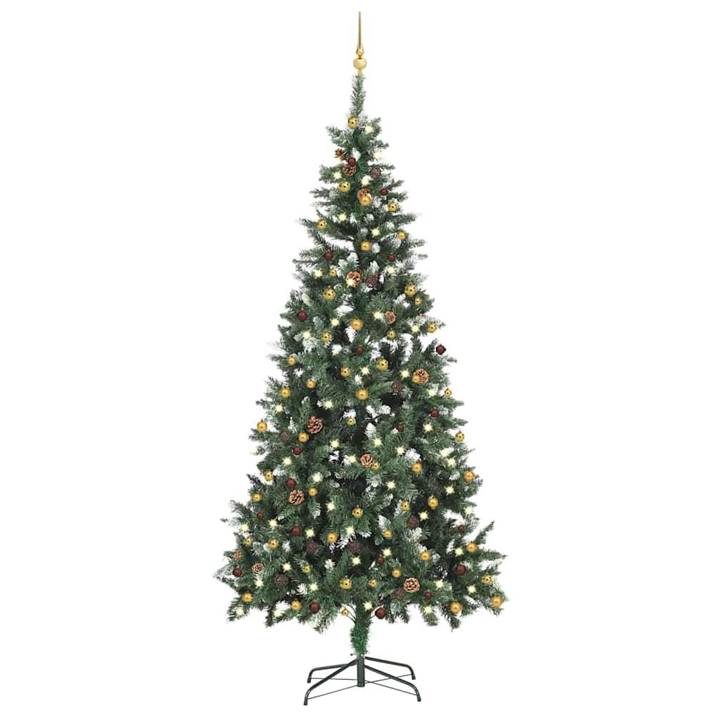 Forhåndsbelyst kunstig juletre med kulesett 210 cm