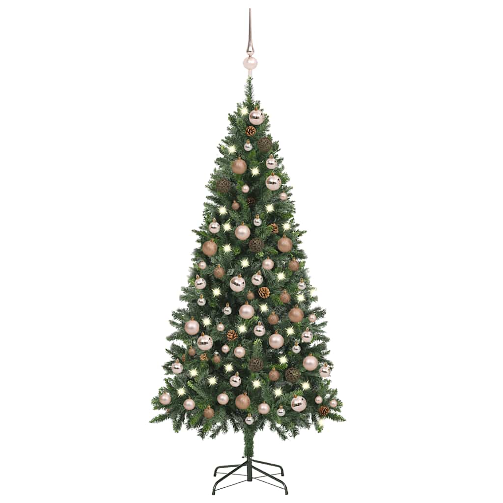 Forhåndsbelyst kunstig juletre med kulesett og kongler 180 cm