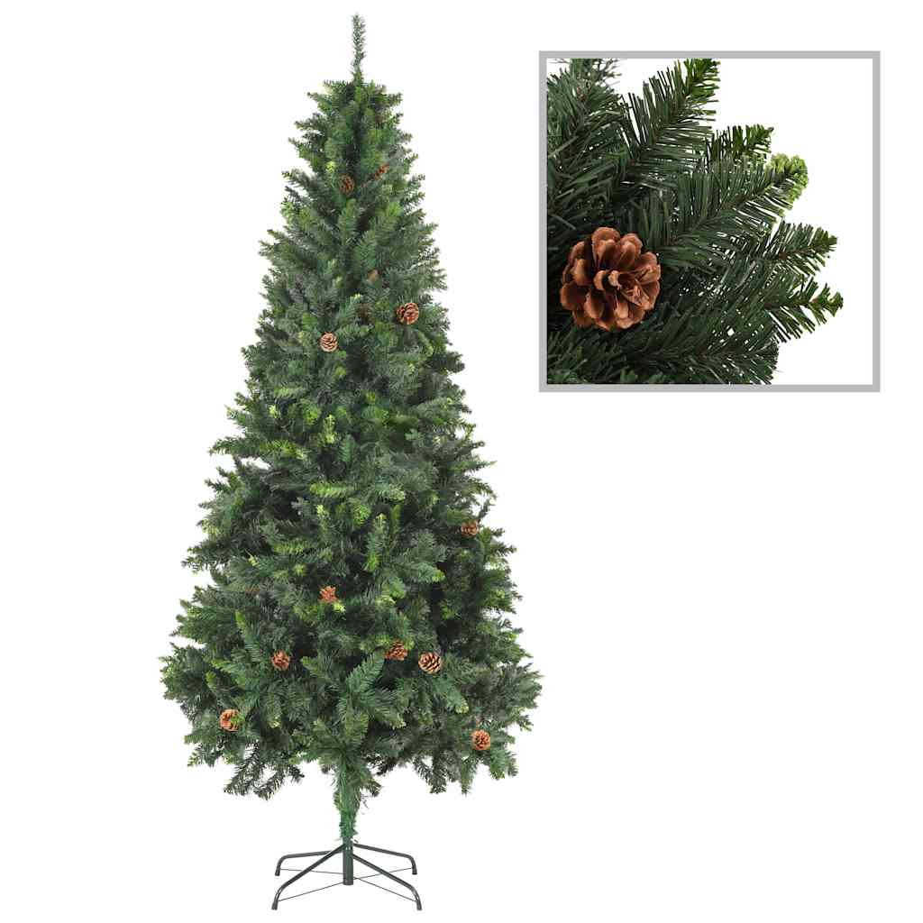 Forhåndsbelyst kunstig juletre med kulesett og kongler 210 cm