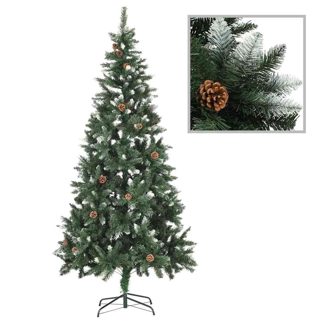 Forhåndsbelyst kunstig juletre med kulesett og kongler 210 cm