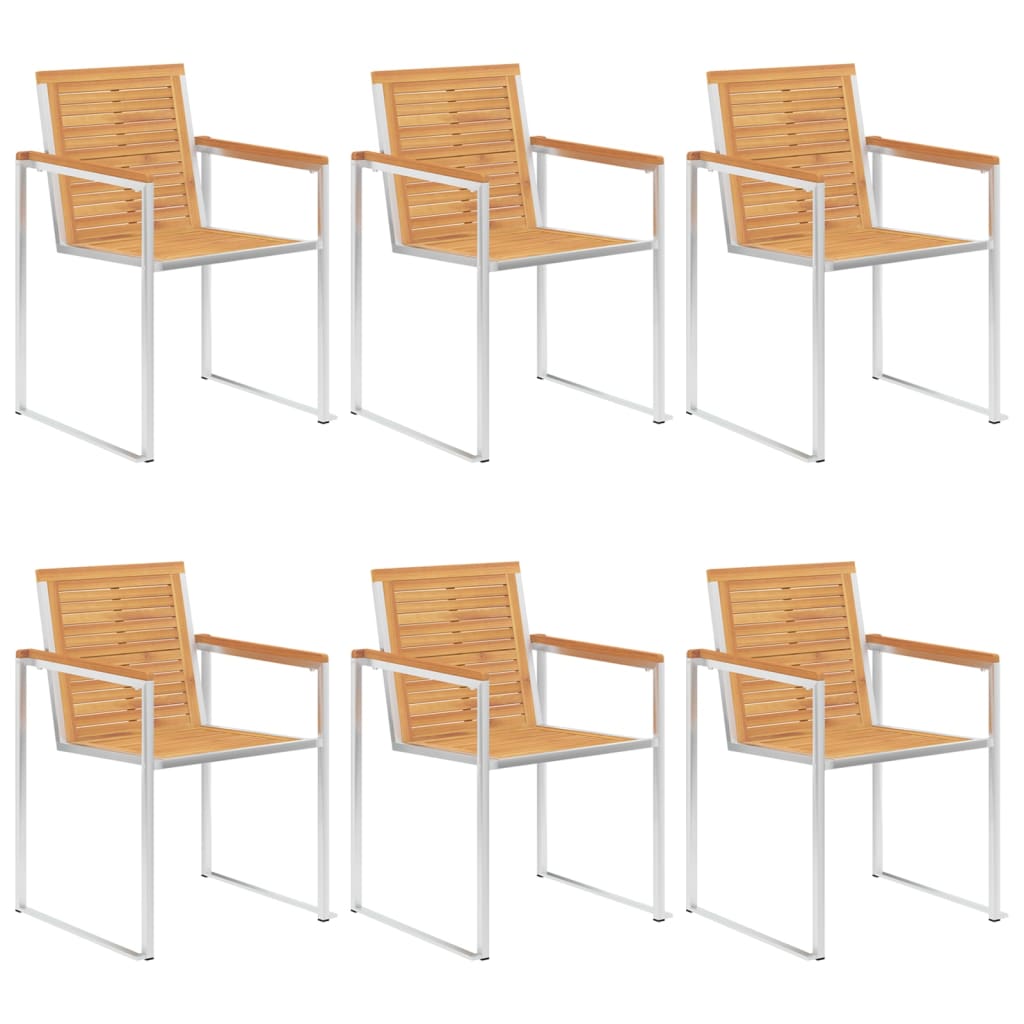 Hagestoler 6 stk heltre teak og rustfritt stål