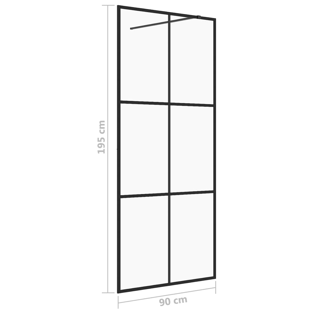 Dusjvegg med klart ESG-glass 90x195 cm svart