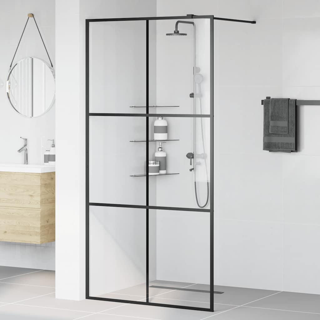 Dusjvegg med klart ESG-glass 100x195 cm svart