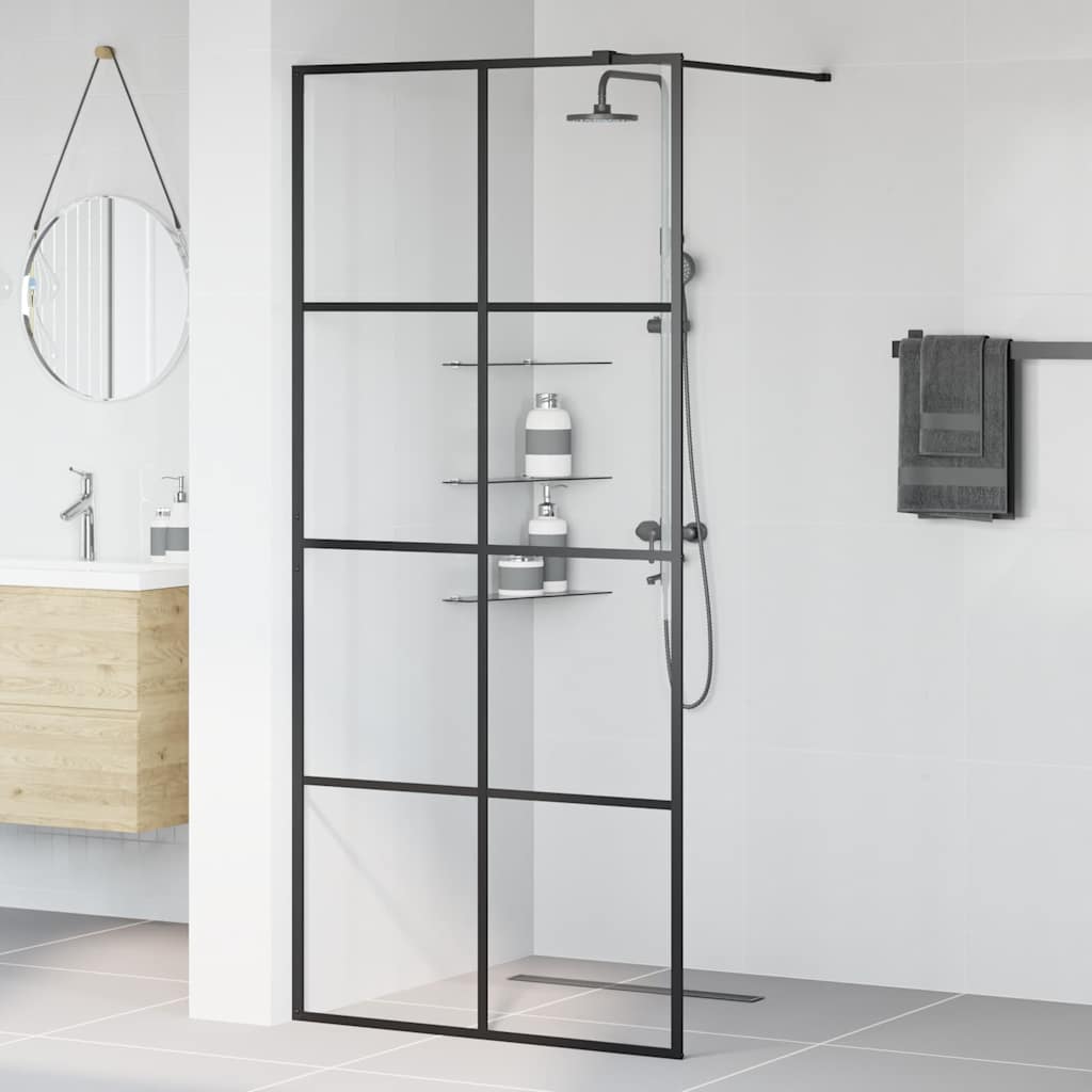 Dusjvegg med klart ESG-glass 90x195 cm svart