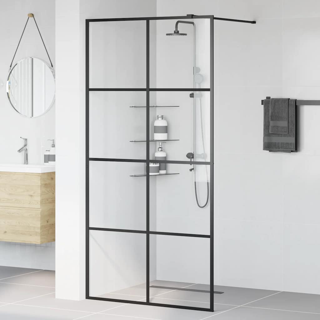 Dusjvegg med klart ESG-glass 100x195 cm svart