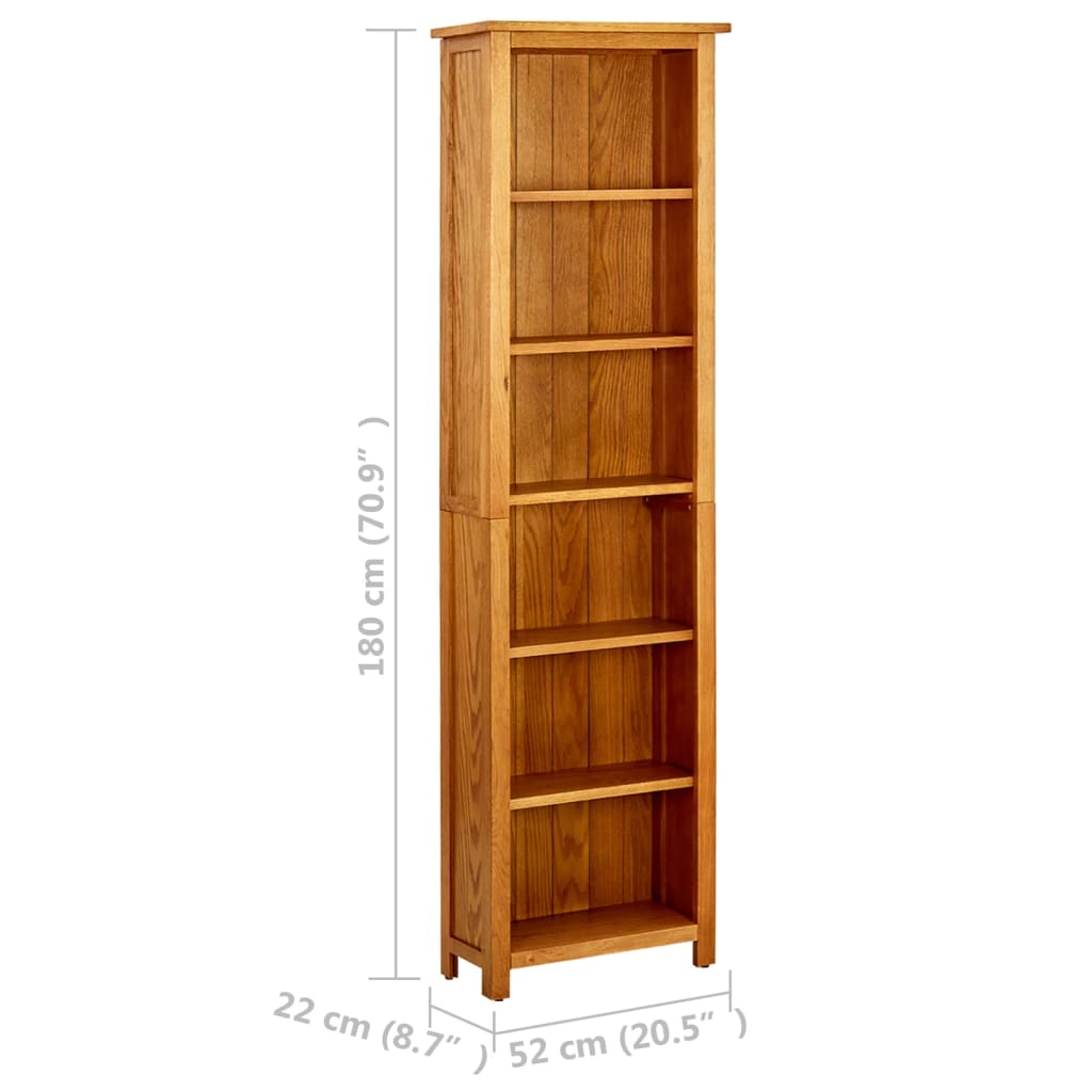 Bokhylle 6 etasjer 52x22x180 cm heltre eik