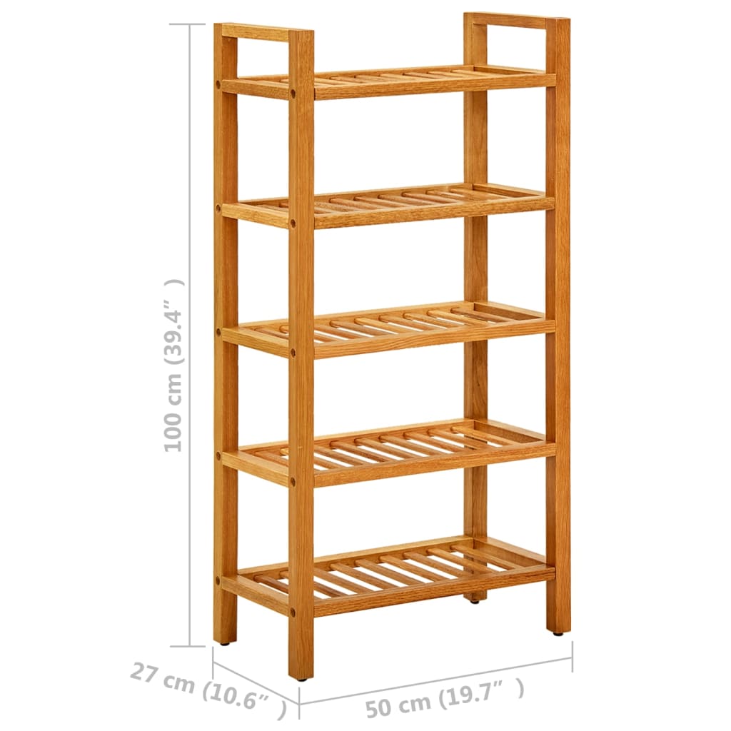 Skostativ med 5 hyller 50x27x100 cm heltre eik