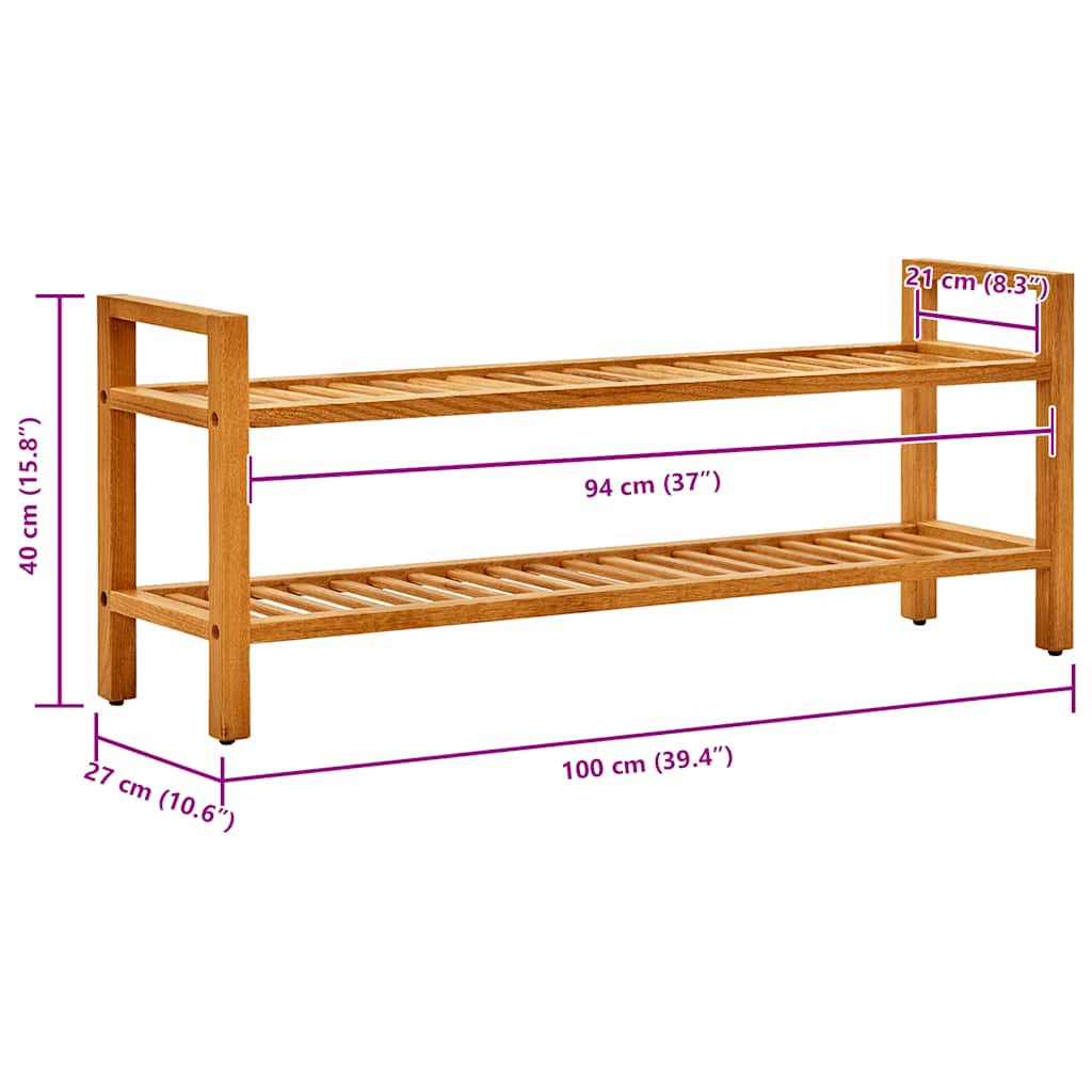 Skostativ med 2 hyller 100x27x40 cm heltre eik
