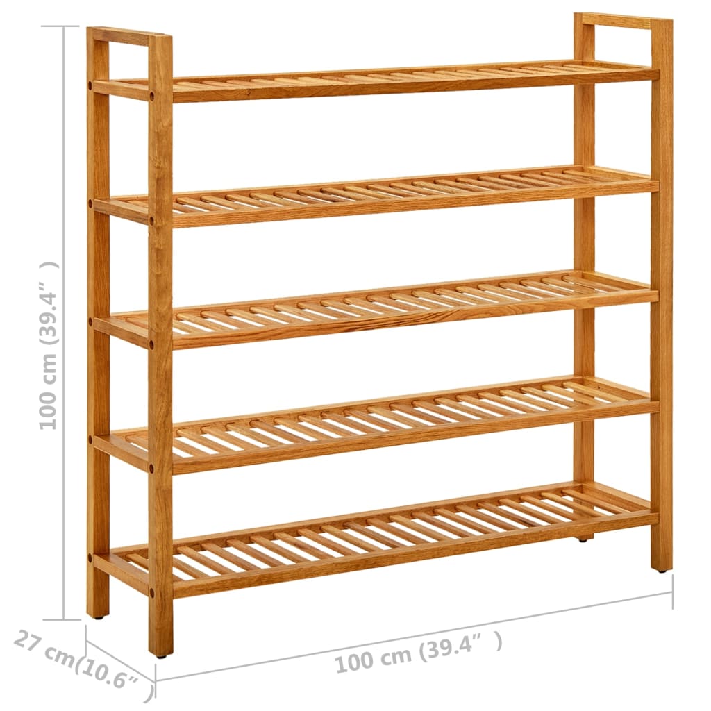 Skostativ med 5 hyller 100x27x100 cm heltre eik